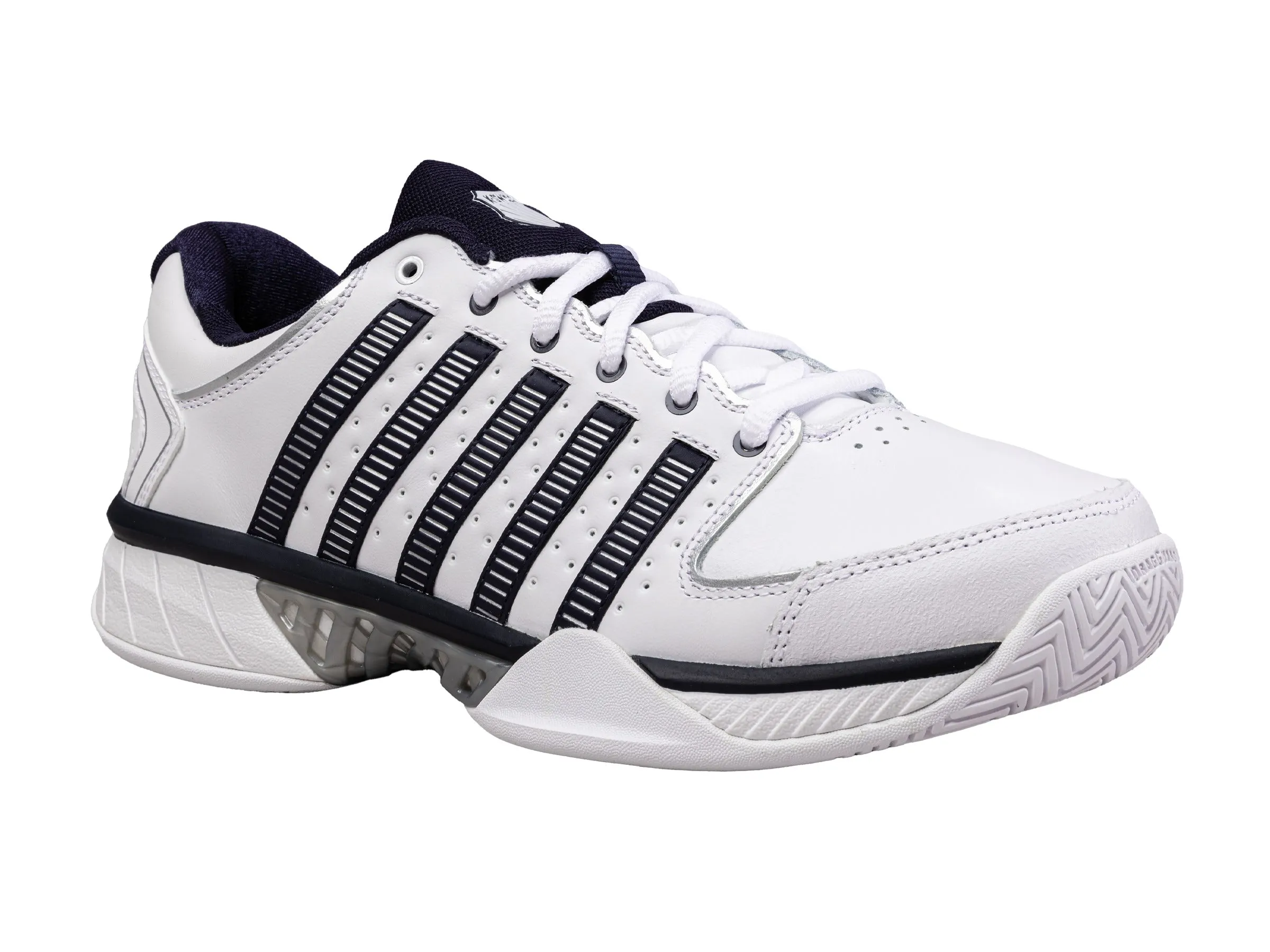 Mens Hypercourt Express Leather Tennis Shoes in White/Navy/Silver