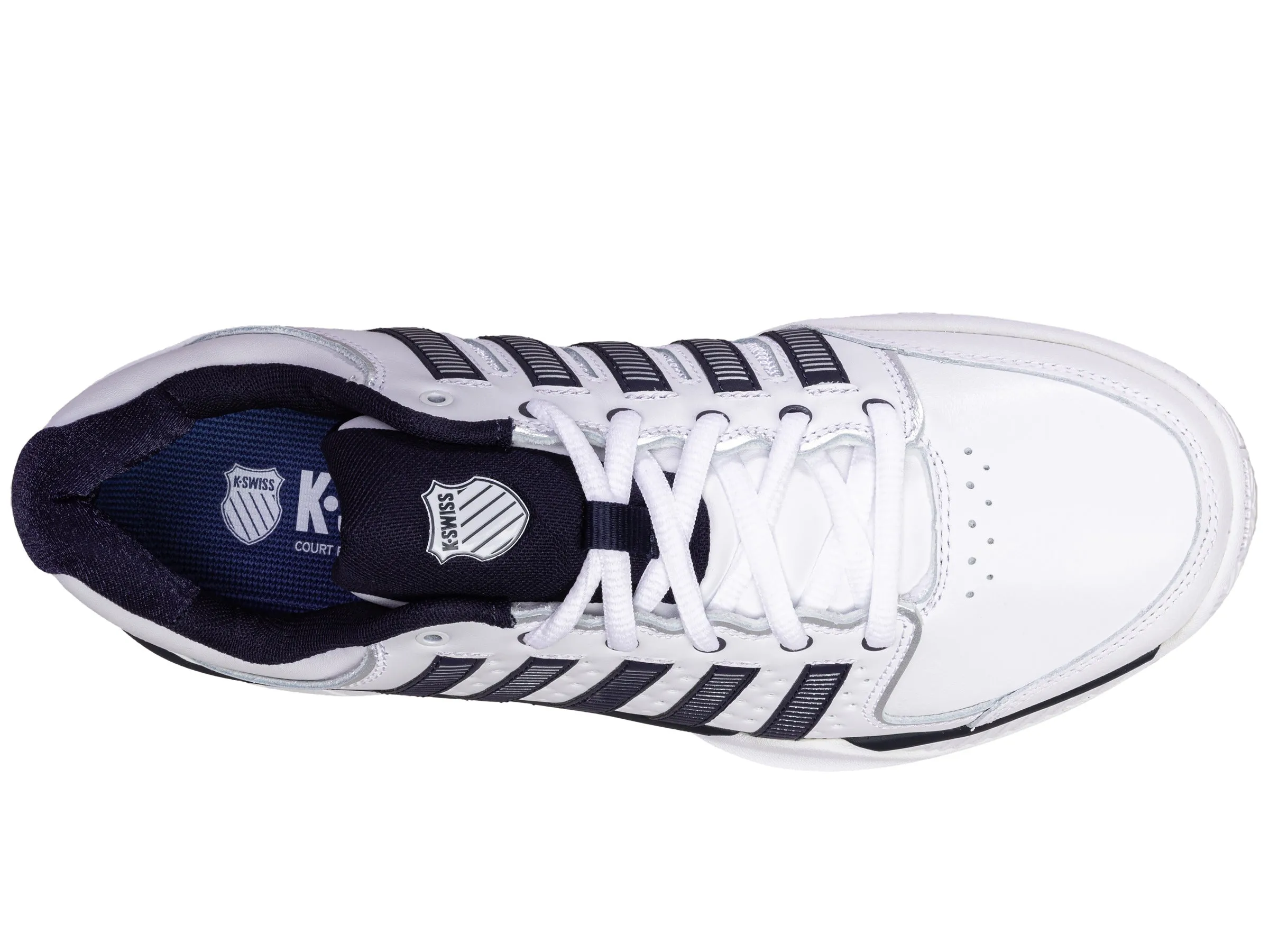 Mens Hypercourt Express Leather Tennis Shoes in White/Navy/Silver