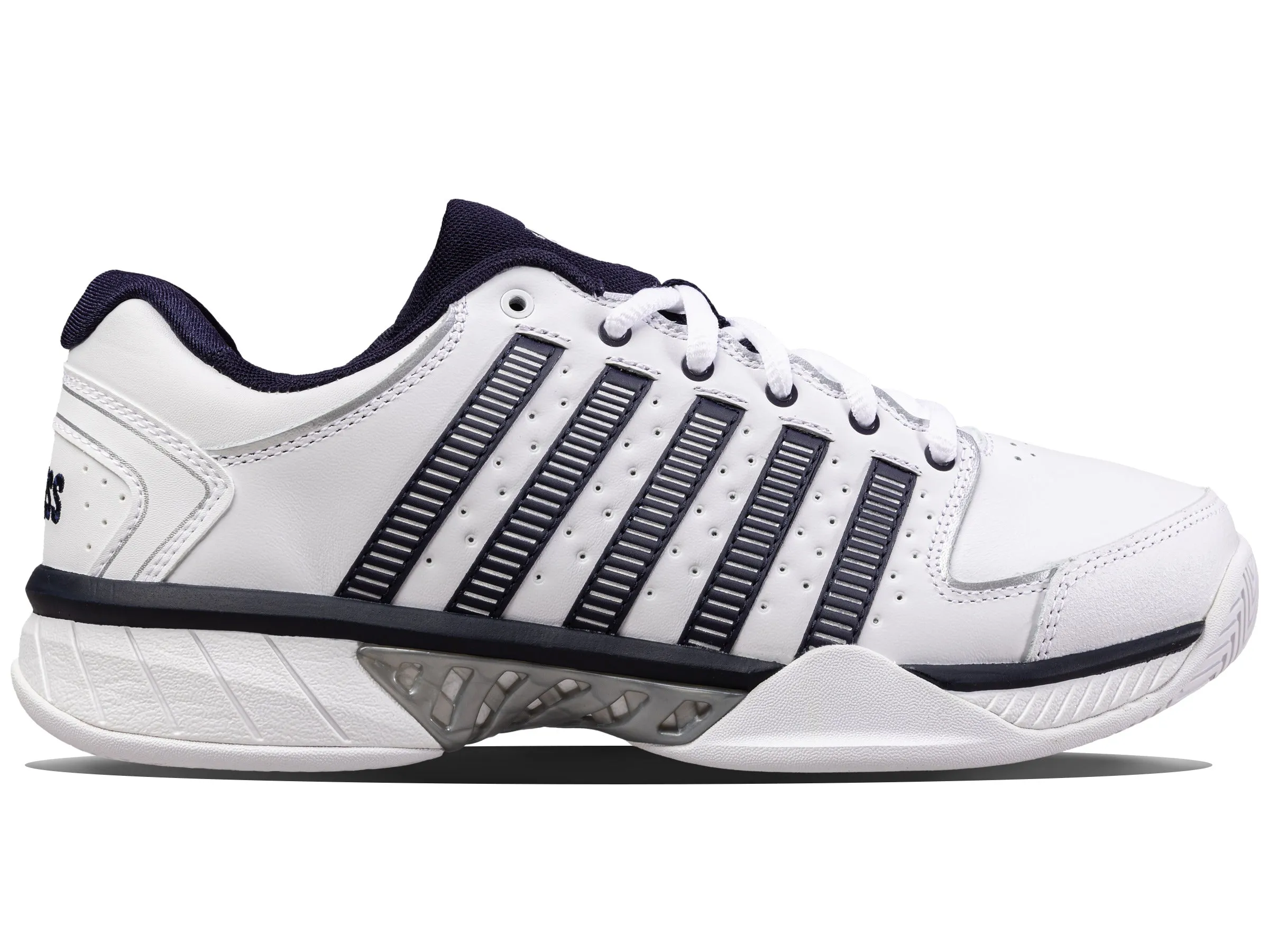 Mens Hypercourt Express Leather Tennis Shoes in White/Navy/Silver