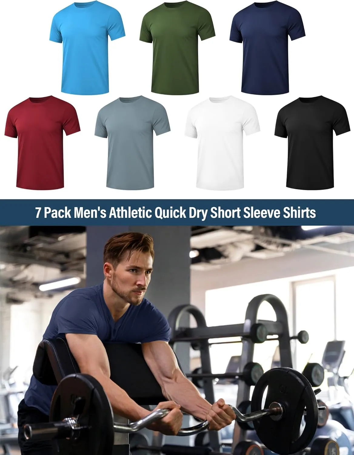5/7 Pack Men's Dry Fit Workout Gym T Shirts, Short Sleeve Active Running Athletic Tee Tops