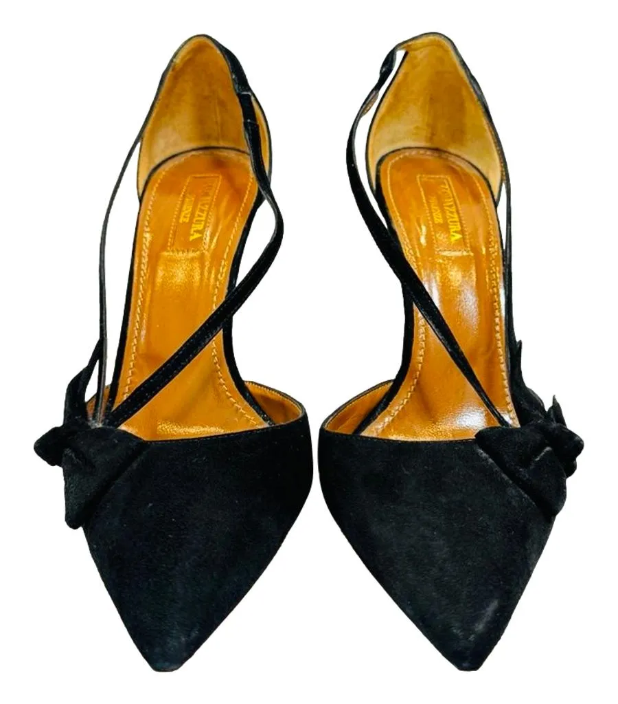 Aquazzura Bow Detailed Suede Heels. Size 39