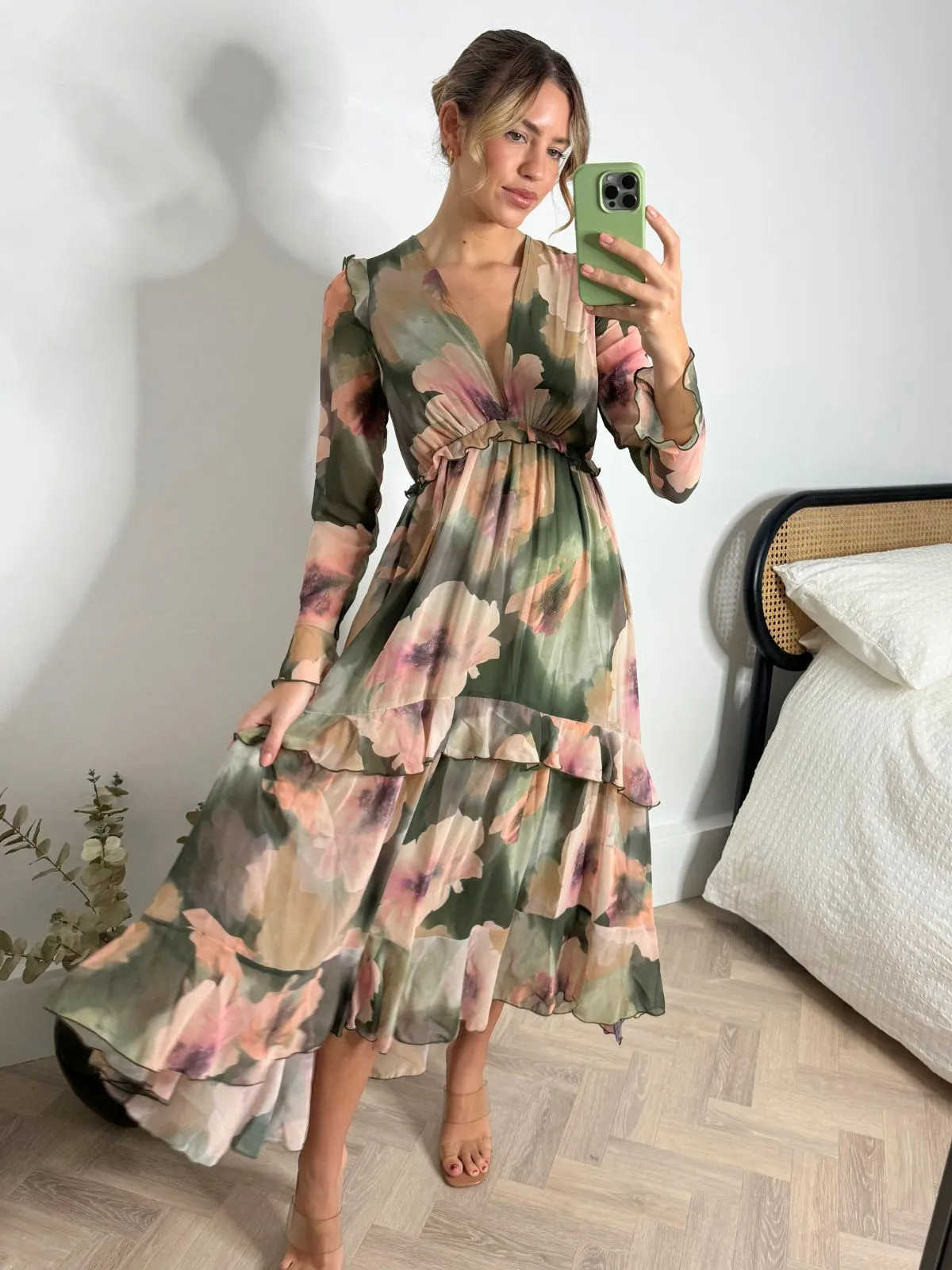 Birdie Frill Tie Back Dress / Pastel Floral