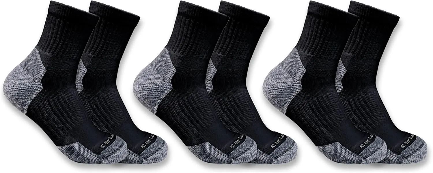 Carhartt Men's SQ6103M Lightweight Cotton Blend Quarter Sock 3-Pack