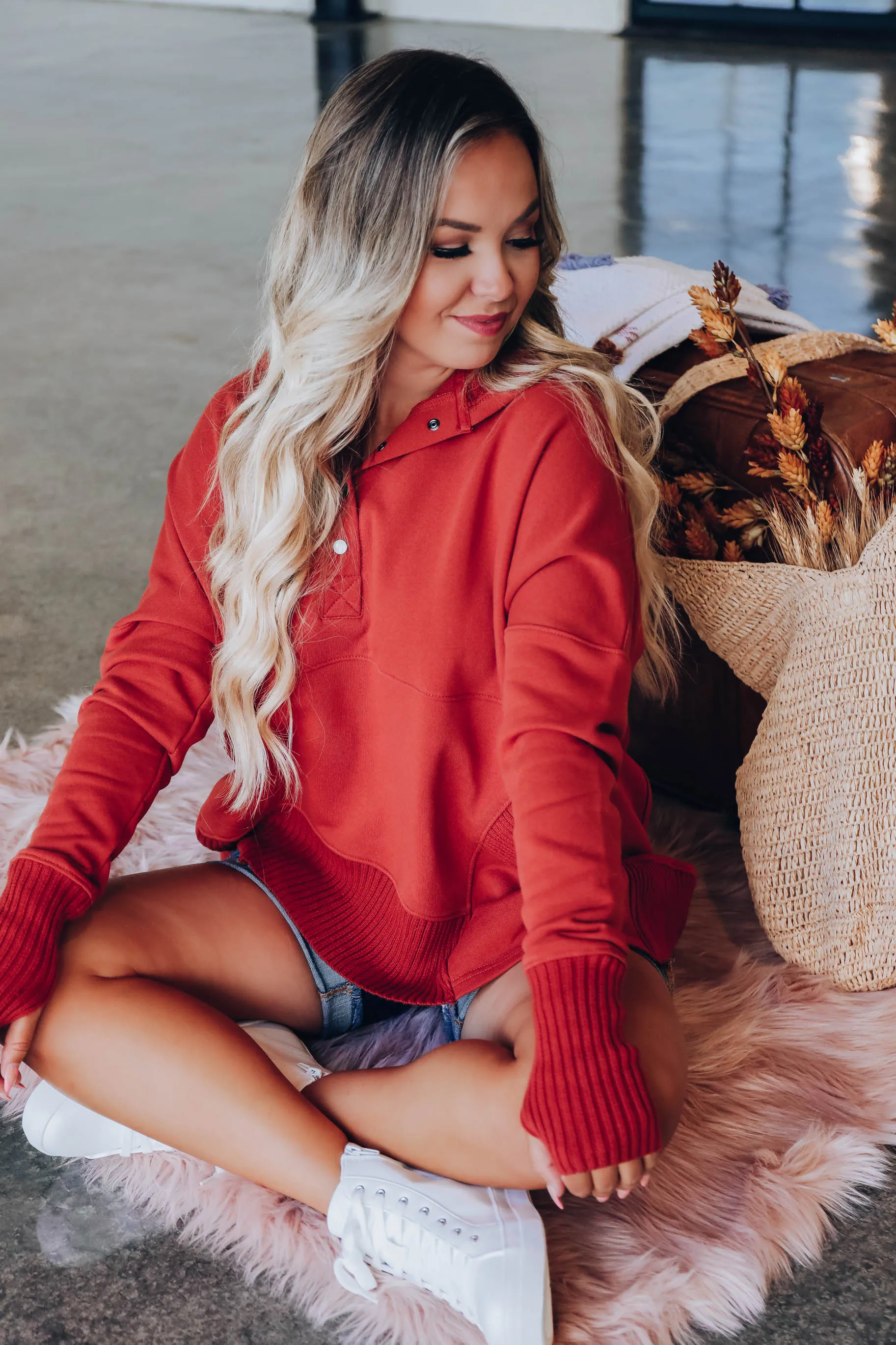 Cover Me Up Kangaroo Hoodie - Rust