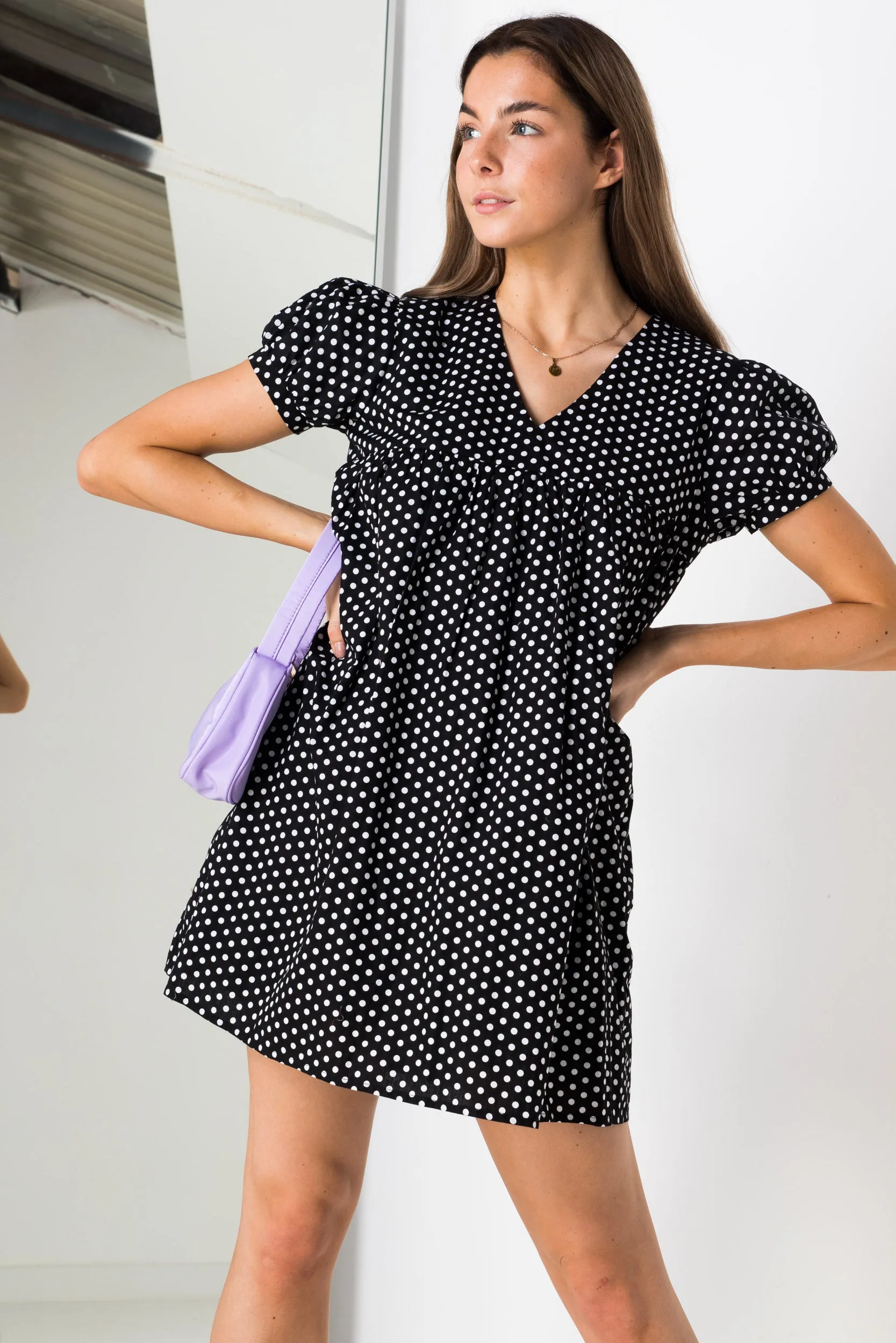 Daisy Street Polka Dot Smock Style Playsuit with Skirt Overlay