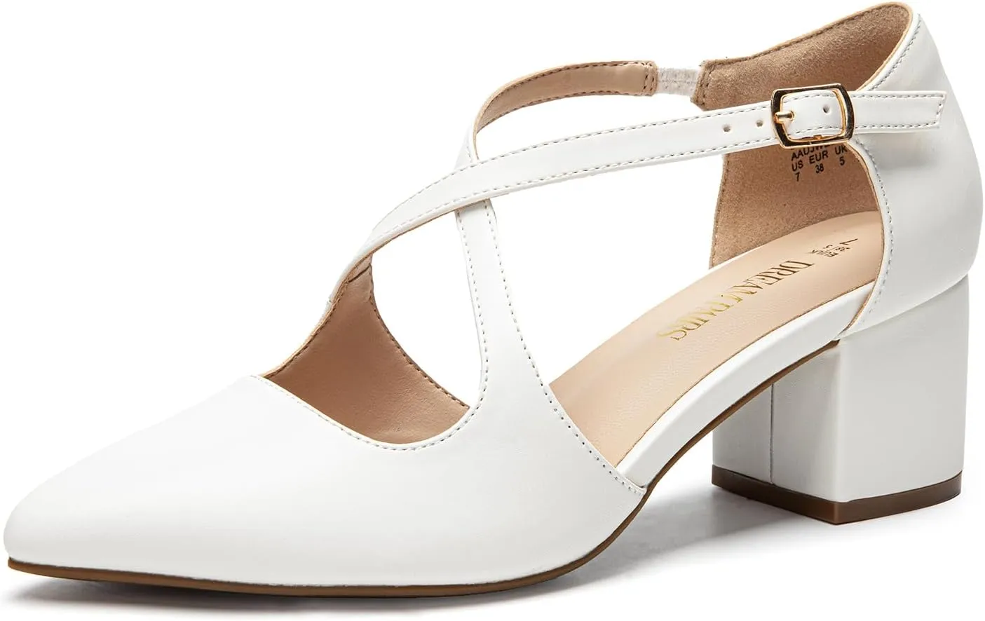 DREAM PAIRS Women's Chunky Heels Dress Pumps Closed Pointed Toe Comfort Cross Strap Block Heel Shoes for Party Dance Wedding