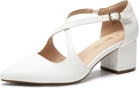 DREAM PAIRS Women's Chunky Heels Dress Pumps Closed Pointed Toe Comfort Cross Strap Block Heel Shoes for Party Dance Wedding