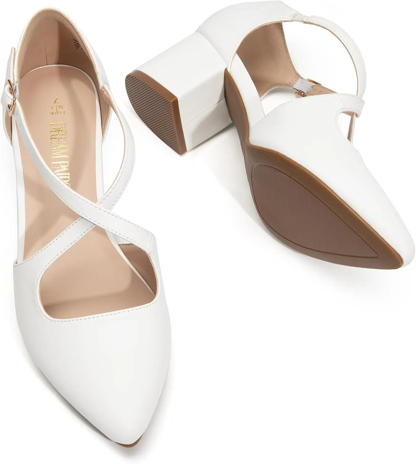 DREAM PAIRS Women's Chunky Heels Dress Pumps Closed Pointed Toe Comfort Cross Strap Block Heel Shoes for Party Dance Wedding