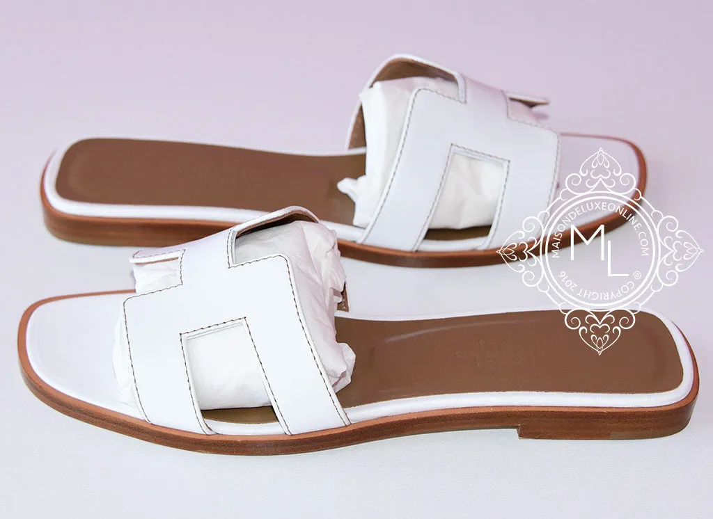 Hermes Womens White Oran Sandal Slipper 37 Shoes