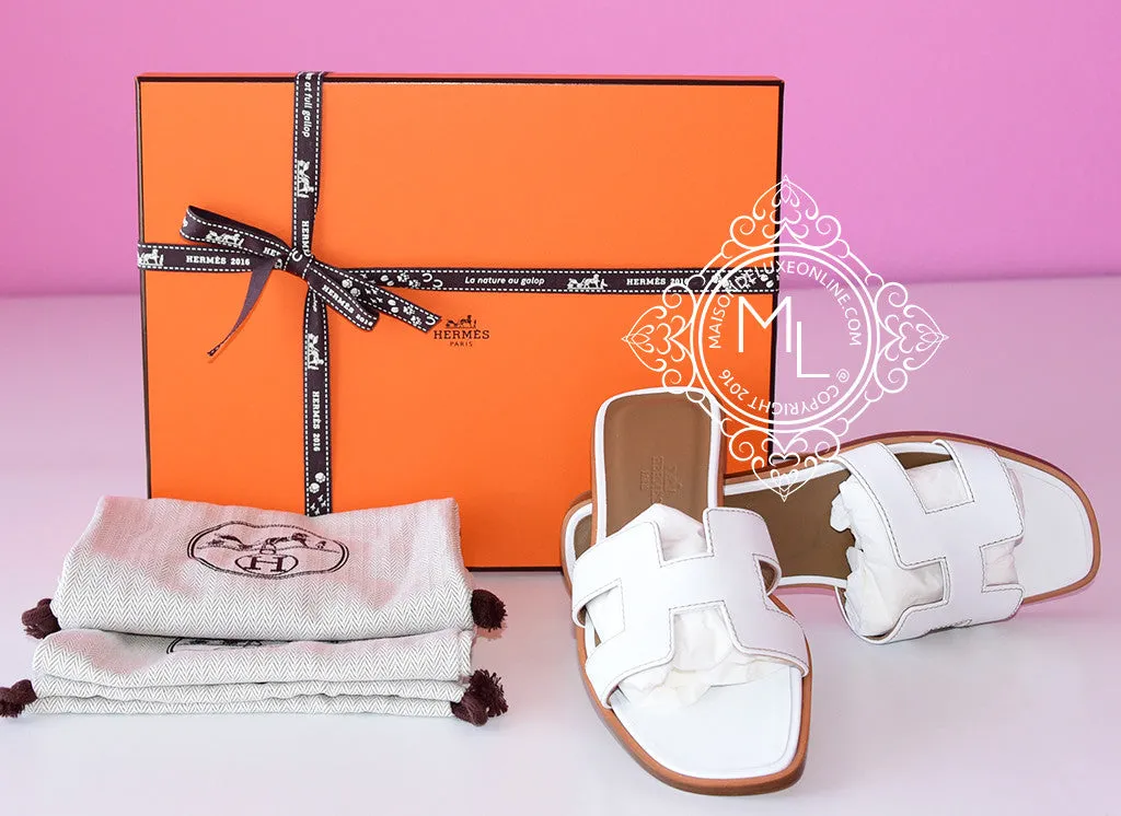 Hermes Womens White Oran Sandal Slipper 37 Shoes