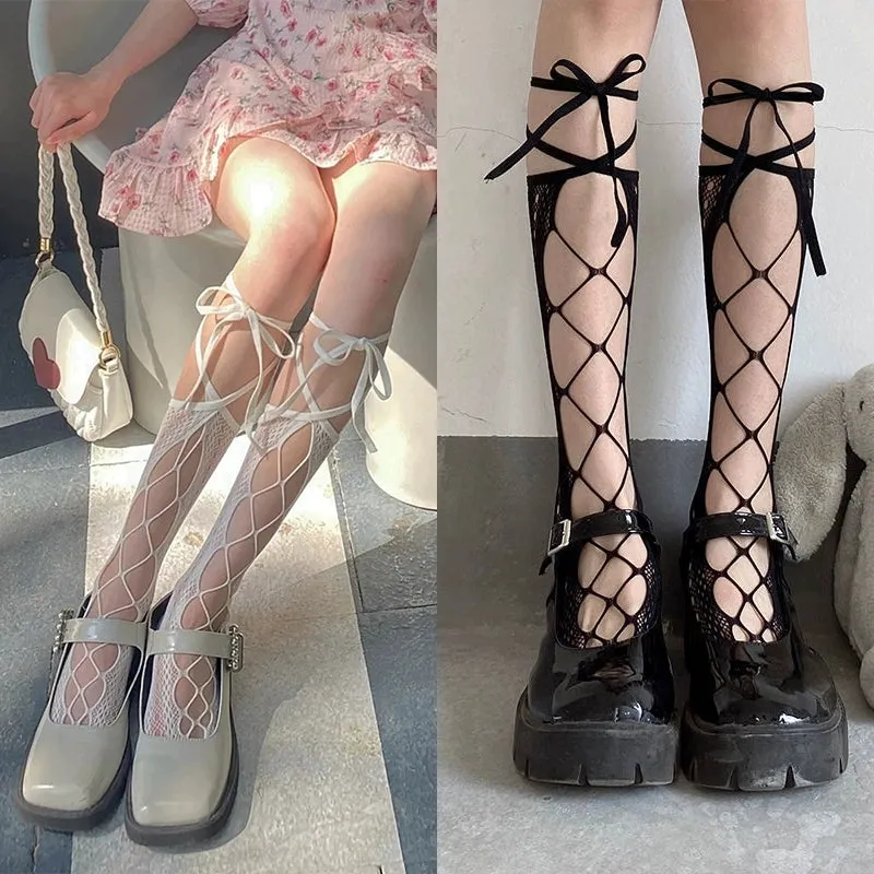 Lace Cross Strappy Calf Socks
