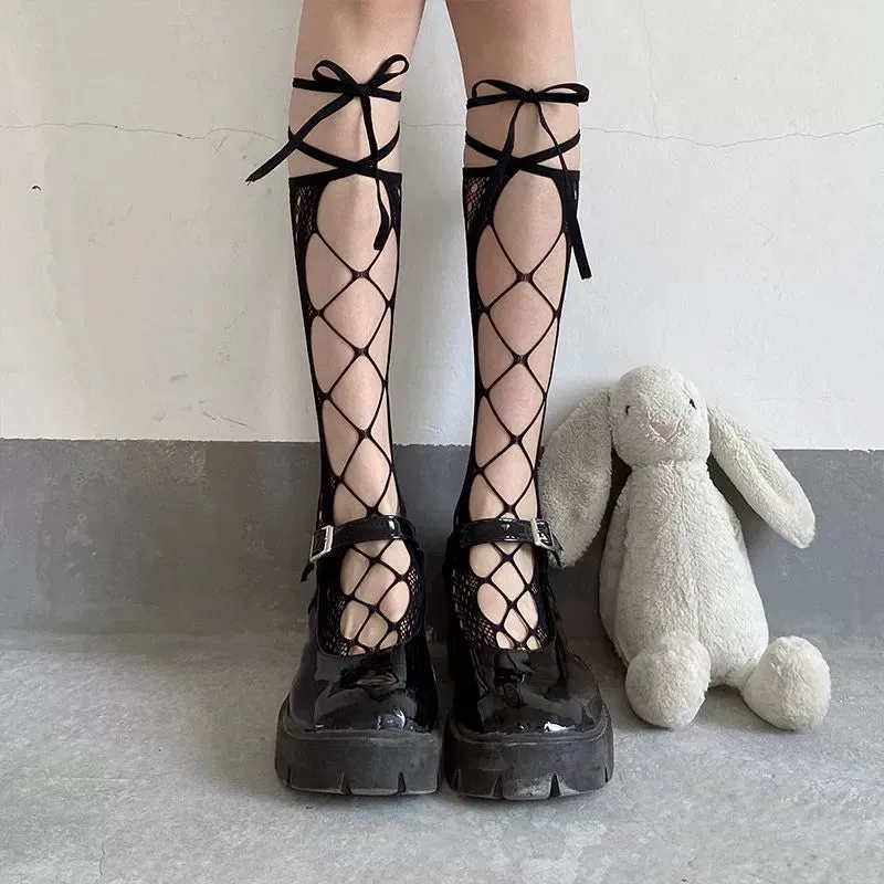 Lace Cross Strappy Calf Socks