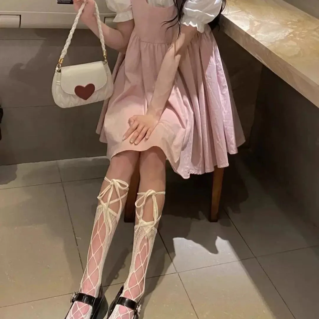 Lace Cross Strappy Calf Socks