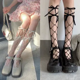 Lace Cross Strappy Calf Socks