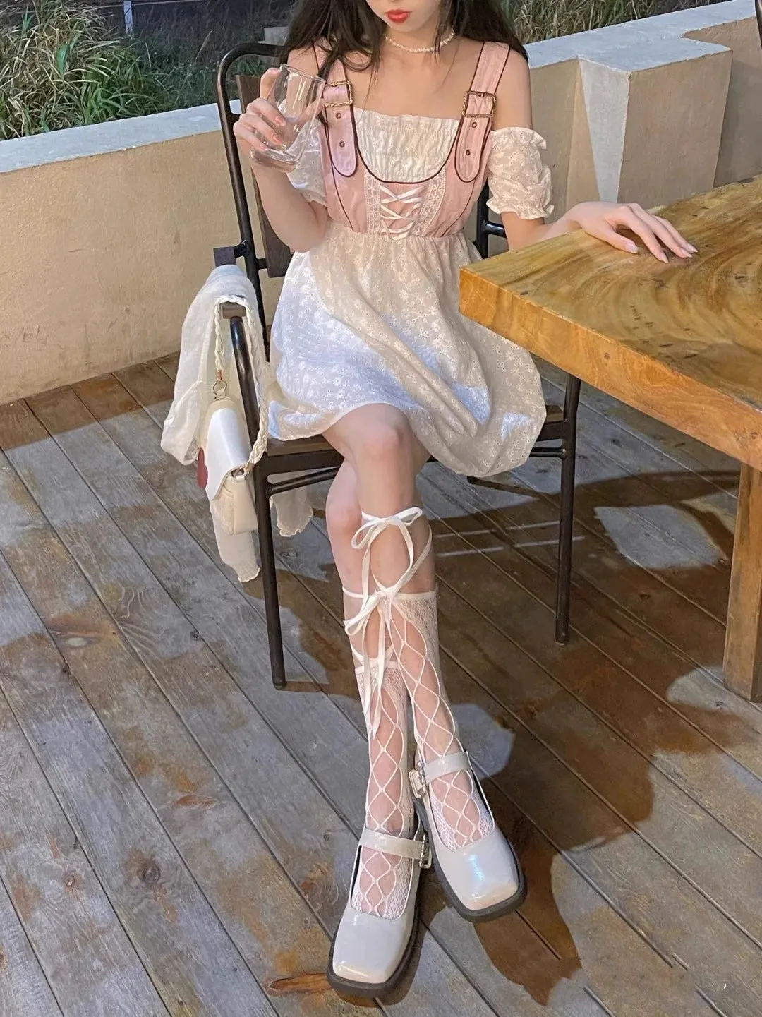 Lace Cross Strappy Calf Socks