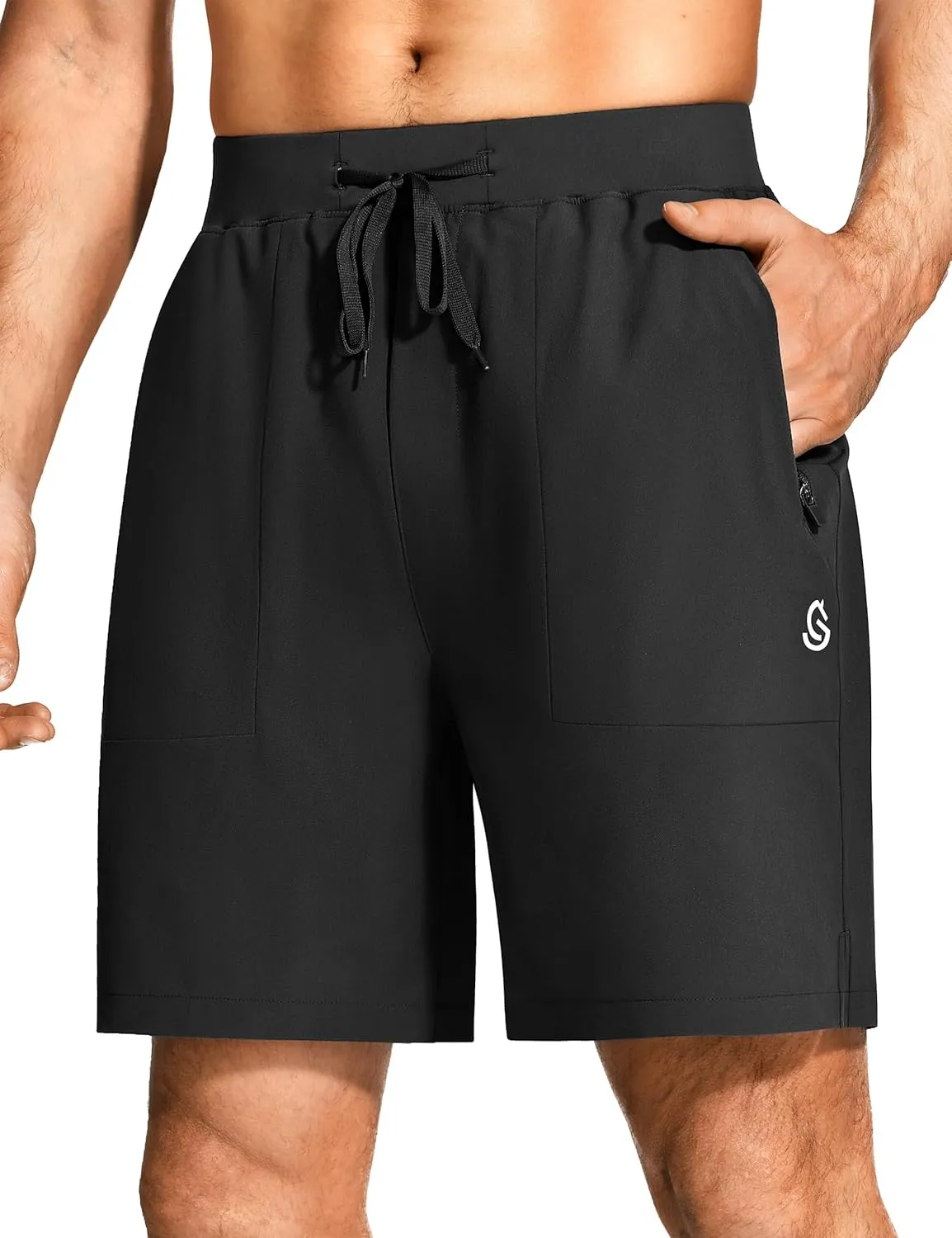 Mens Athletic Workout Gym Shorts 7 Inch Inseam Running Sweat Sport Shorts for Men with Zipper Pockets