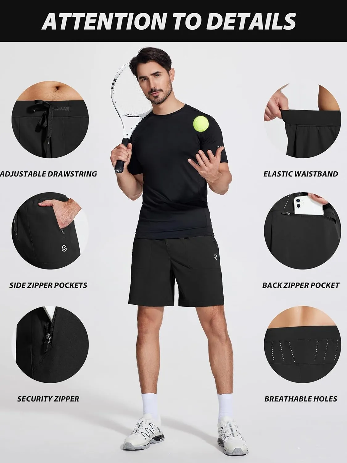 Mens Athletic Workout Gym Shorts 7 Inch Inseam Running Sweat Sport Shorts for Men with Zipper Pockets