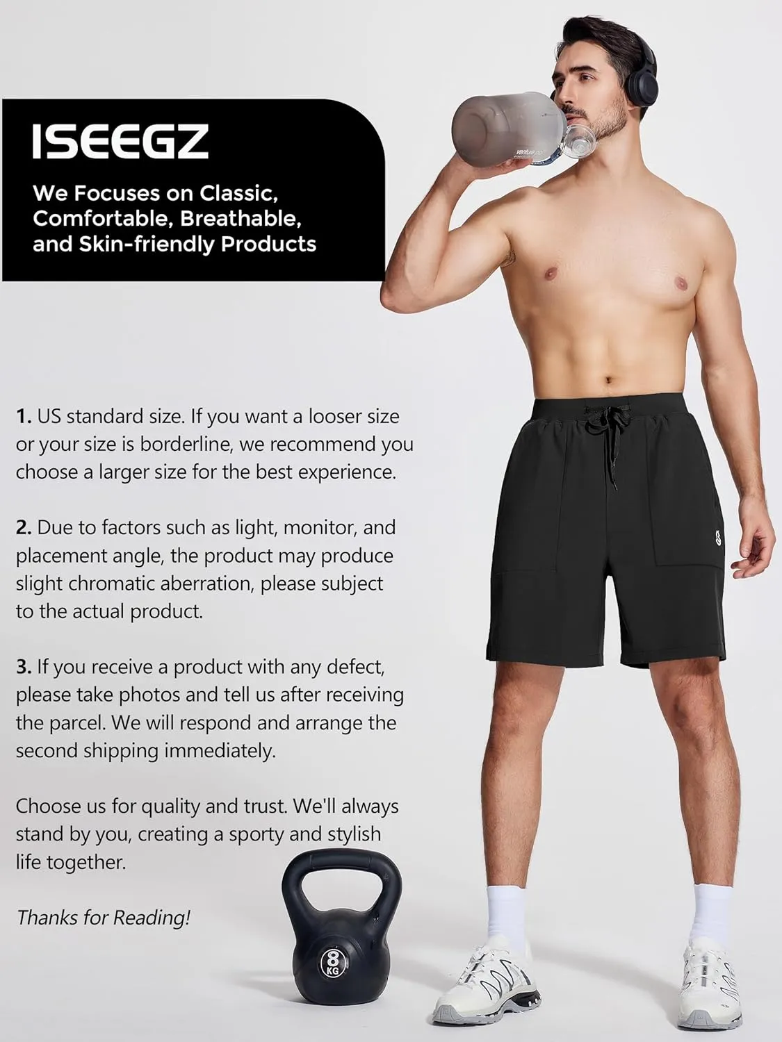 Mens Athletic Workout Gym Shorts 7 Inch Inseam Running Sweat Sport Shorts for Men with Zipper Pockets