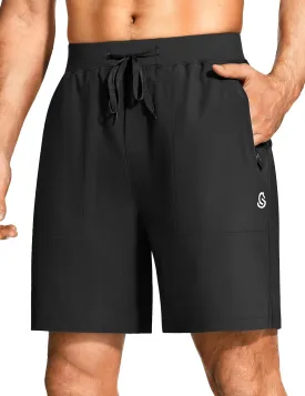 Mens Athletic Workout Gym Shorts 7 Inch Inseam Running Sweat Sport Shorts for Men with Zipper Pockets