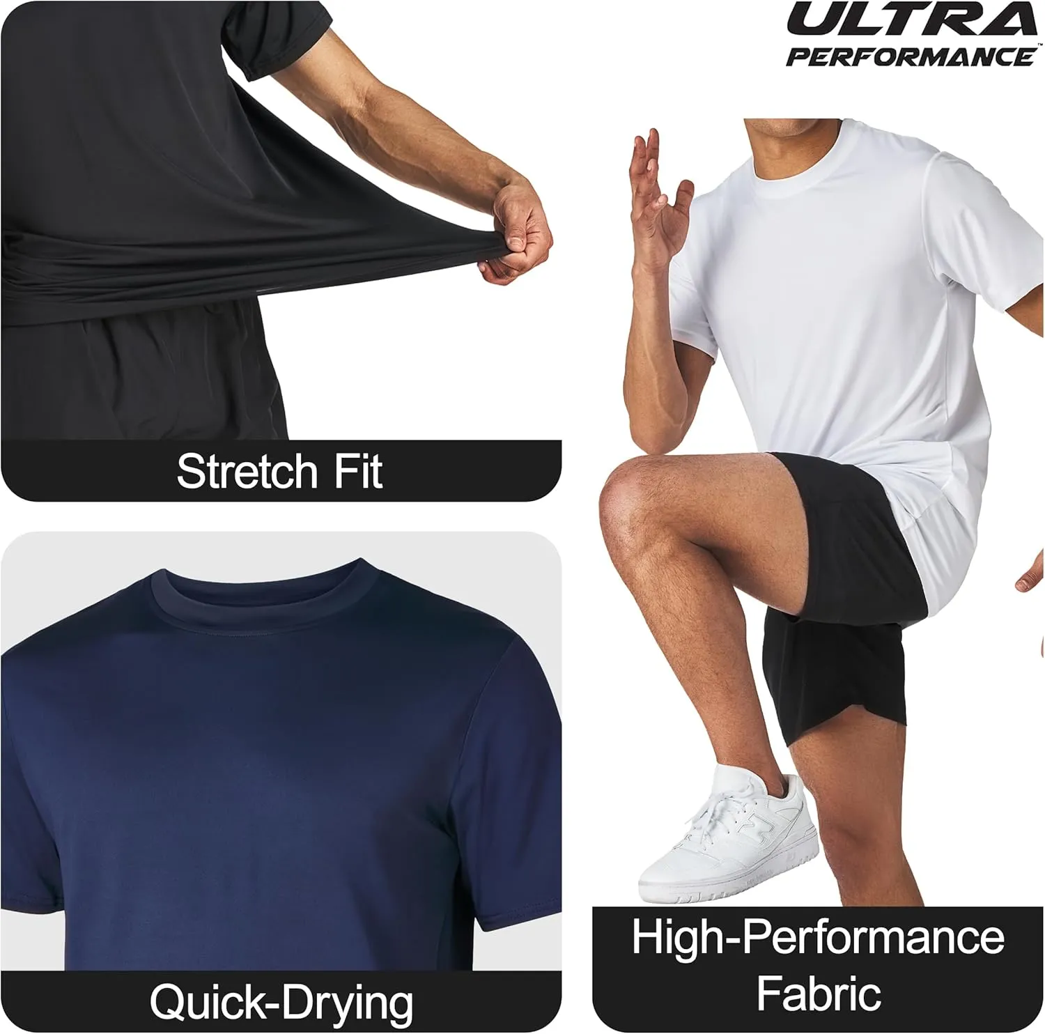 Men??s Workout Short Sleeve Athletic Gym T-Shirts 3 Pack Mens Dry Fit Running Shirt Moisture Wicking Active Crew Tees for Men