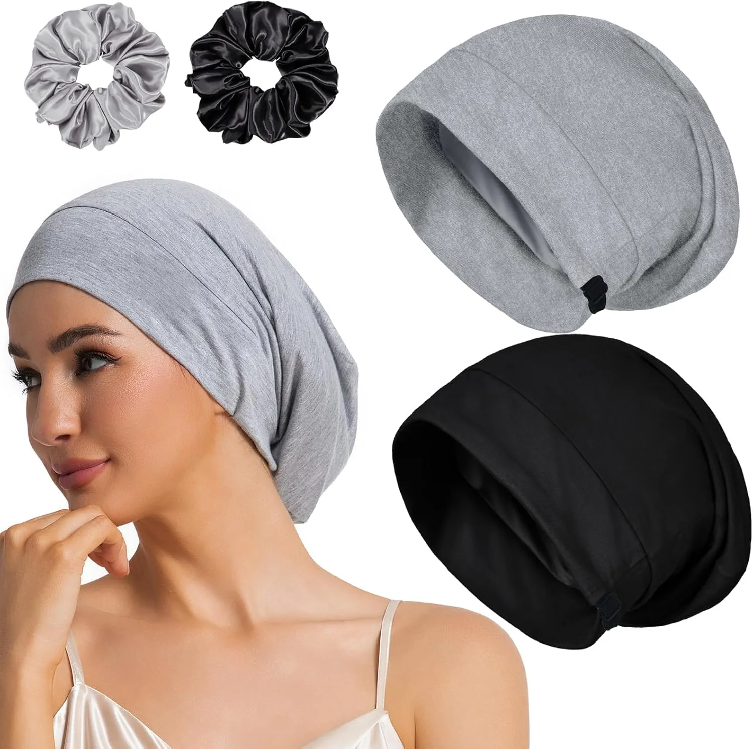 Sleep Cap Bonnet for Sleeping Black Women Men, Adjustable Cooling Lining Bonnets for Curly Hair Wrap Braids Beanie Night Hat