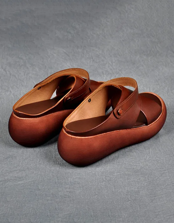 Summer Retro Leather Platform Beach Sandals