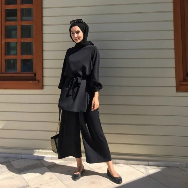 Tie Waist Two Piece Muslimah Suits