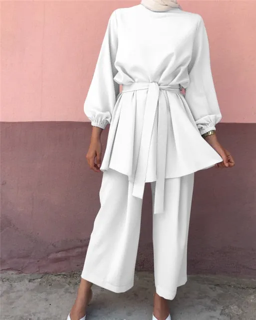 Tie Waist Two Piece Muslimah Suits
