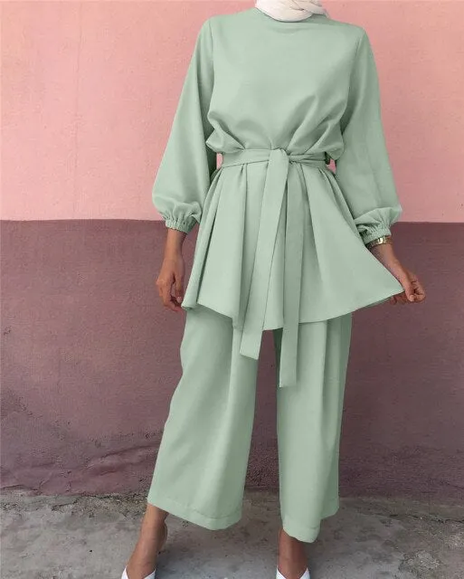 Tie Waist Two Piece Muslimah Suits