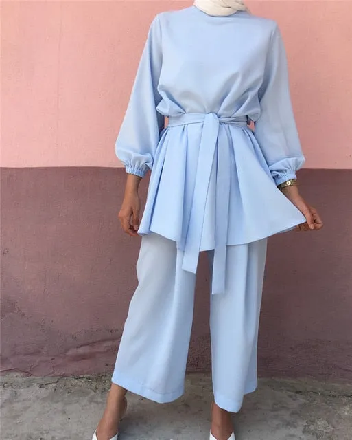 Tie Waist Two Piece Muslimah Suits