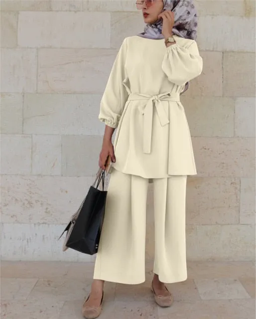 Tie Waist Two Piece Muslimah Suits