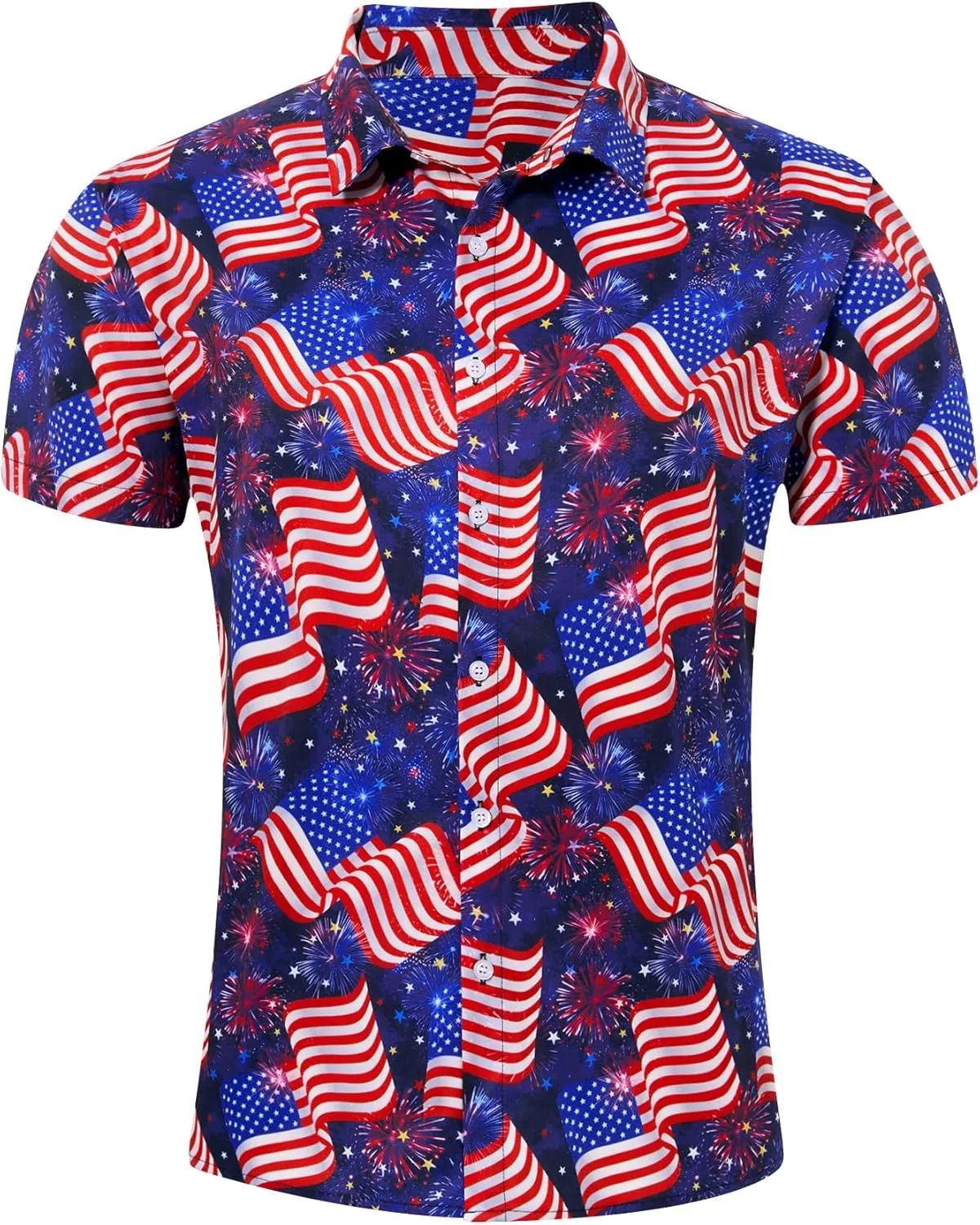 uideazone Mens 4th of July American Flag Patriotic Shirt USA Short Sleeve Button Up Independence Day Shirt M-XXL
