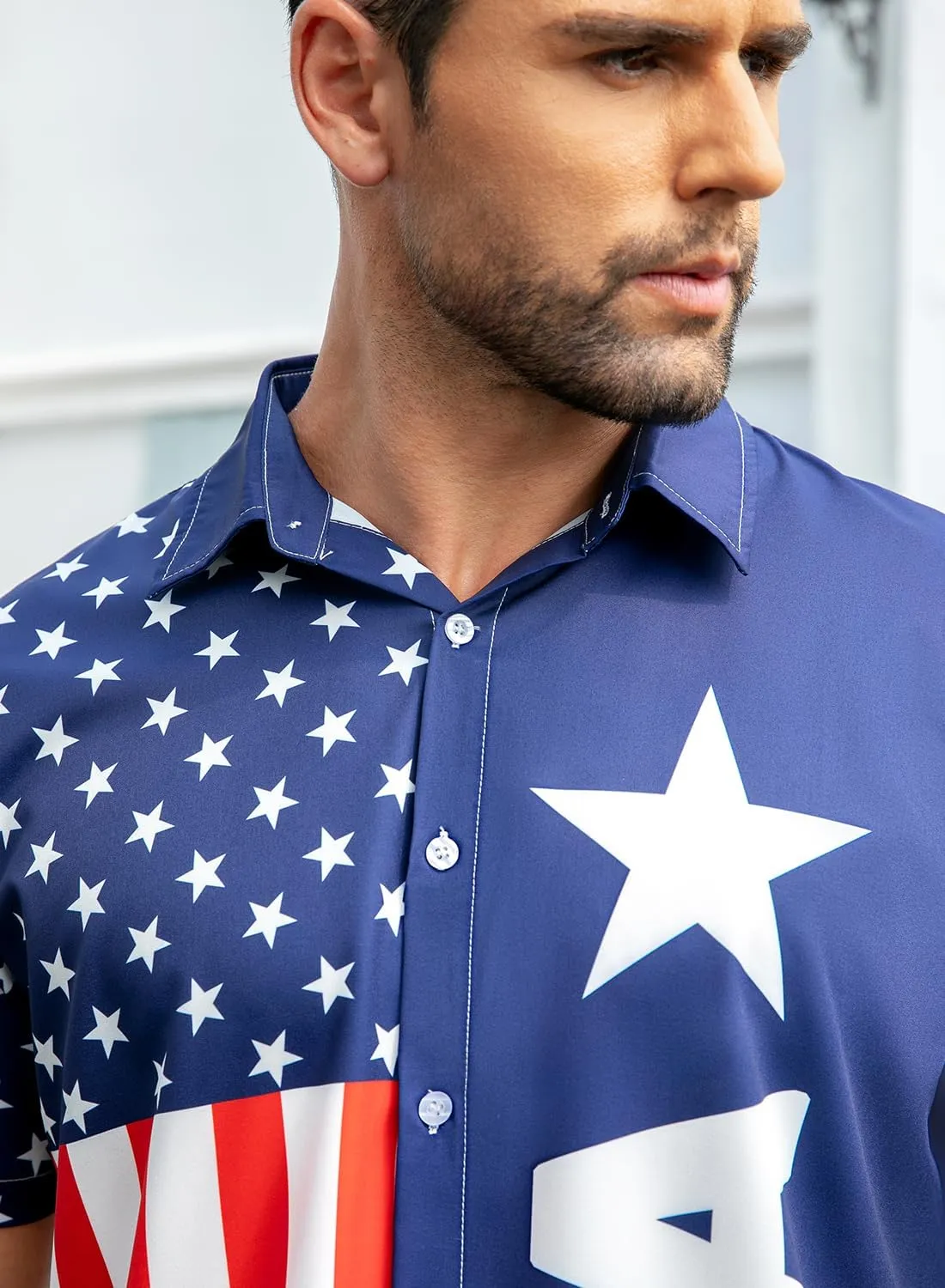 uideazone Mens 4th of July American Flag Patriotic Shirt USA Short Sleeve Button Up Independence Day Shirt M-XXL
