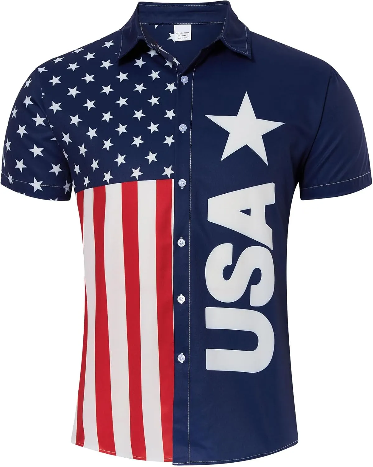uideazone Mens 4th of July American Flag Patriotic Shirt USA Short Sleeve Button Up Independence Day Shirt M-XXL